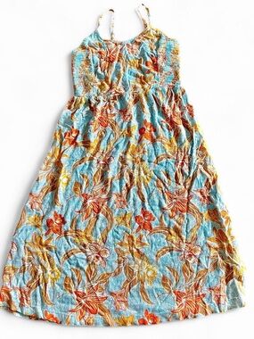 Roxy multicoloured blue oramge floral midi sundress summer dress Sz M